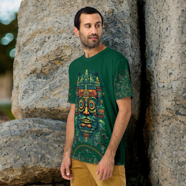 Enthralling All Over T-Shirt inspired by Olmec stone mask designs